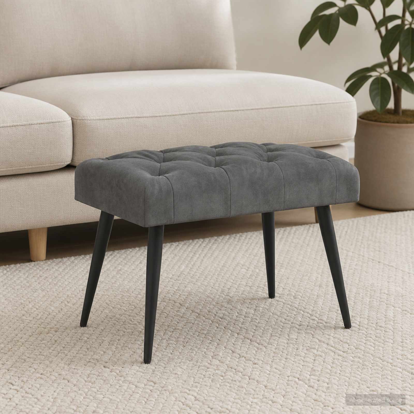 Bænk med knap tufting Mørkegrå 60 x 40 x 45 cm Fløjl billede