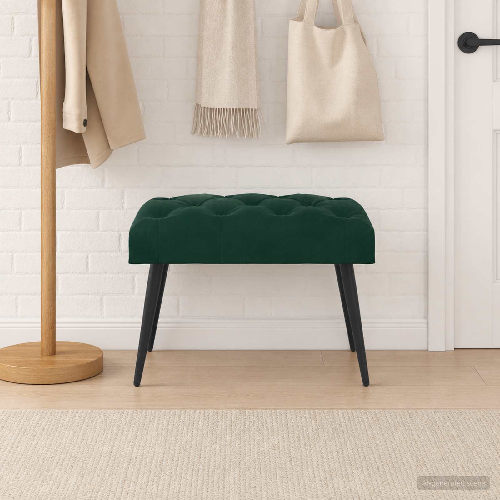 Bænk med knap tufting Mørkegrøn 60 x 40 x 45 cm Fløjl billede