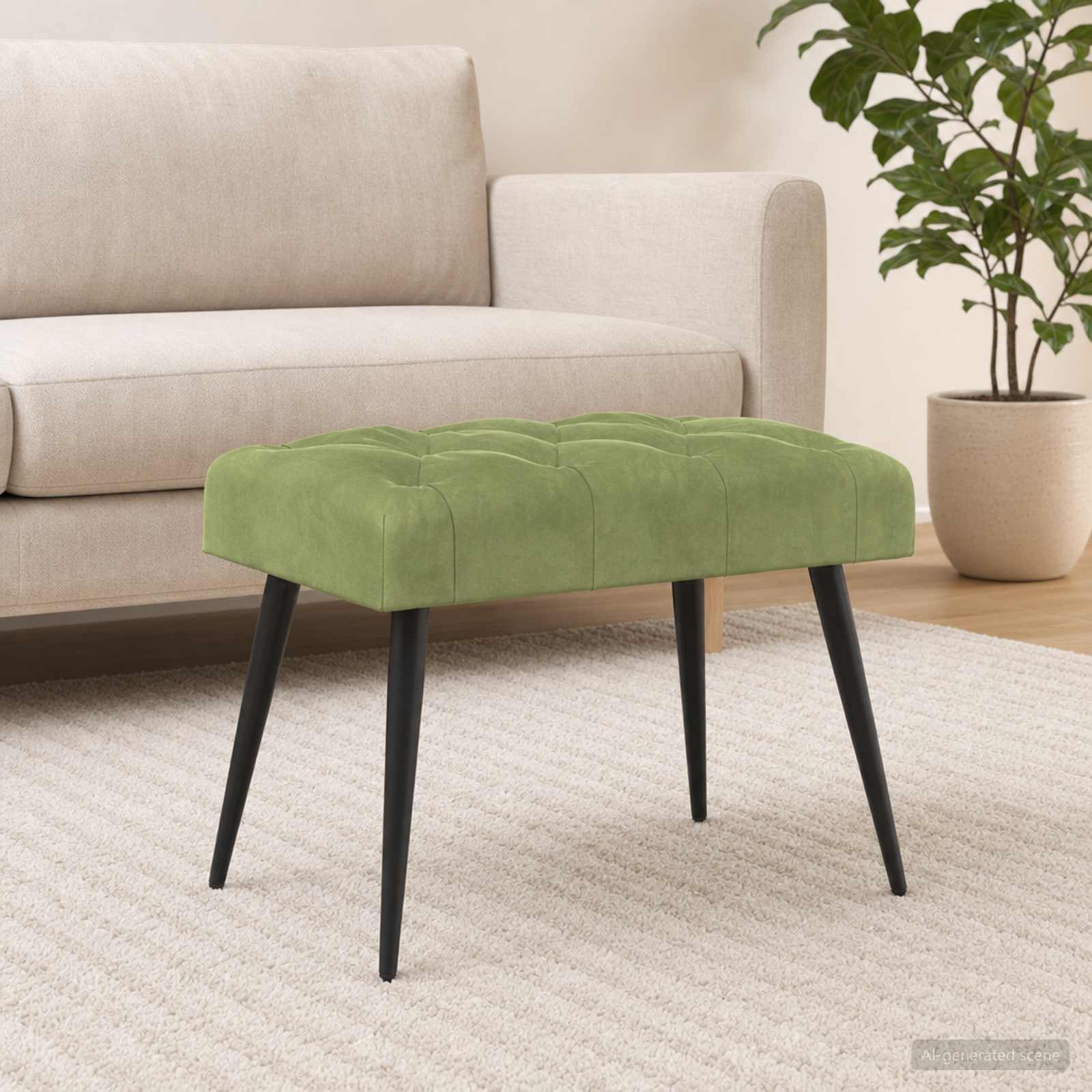 Bænk med knap tufting Lys grøn 60 x 40 x 45 cm Fløjl billede