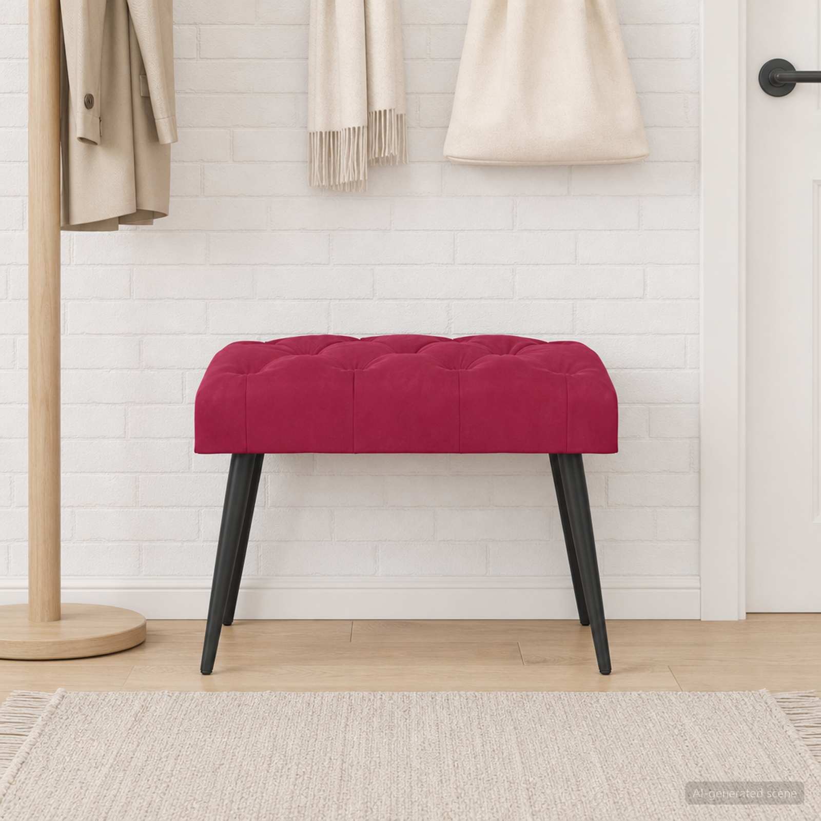 Bænk med knap tufting Vinrød 60 x 40 x 45 cm Fløjl billede