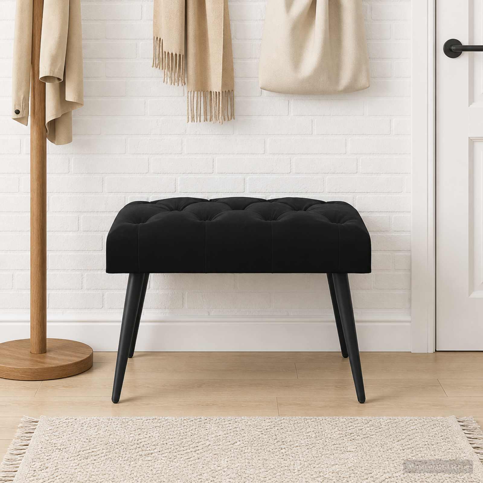 Bænk med knap tufting Sort 60 x 40 x 45 cm Fløjl billede