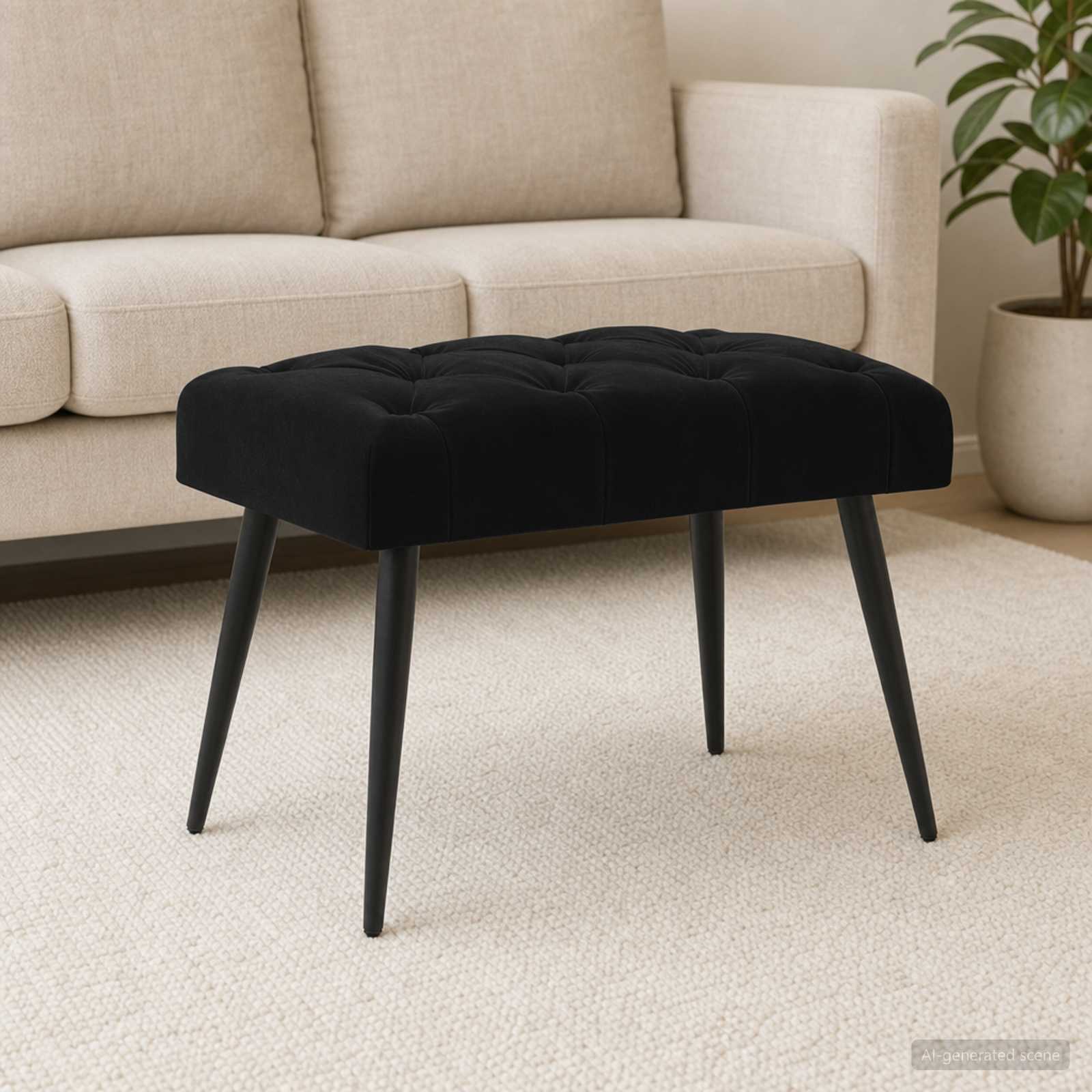 Bænk med knap tufting Sort 60 x 40 x 45 cm Fløjl billede