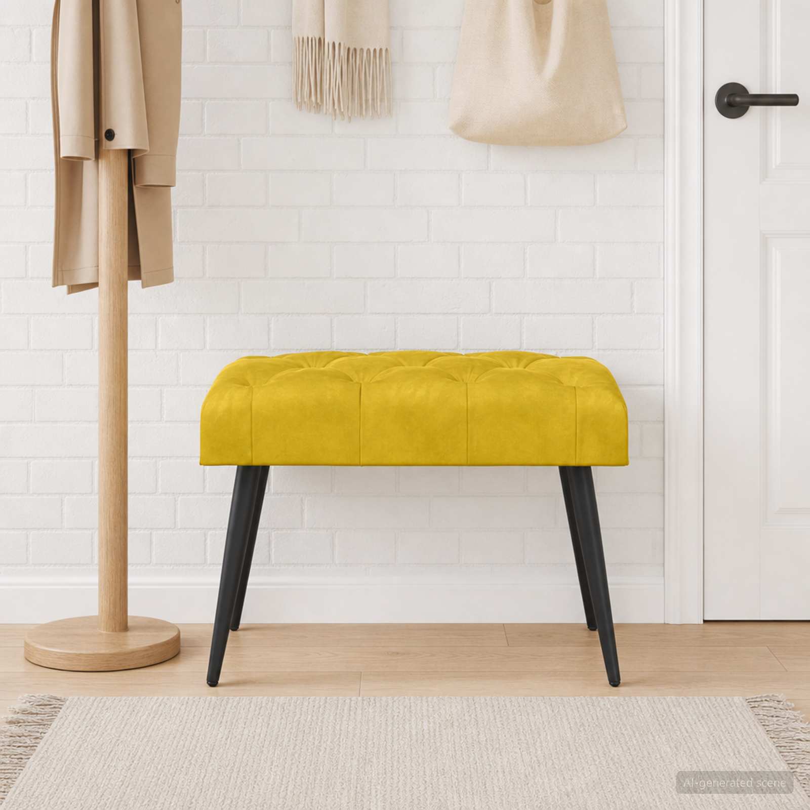 Bænk med knap tufting Gul 60 x 40 x 45 cm Fløjl billede