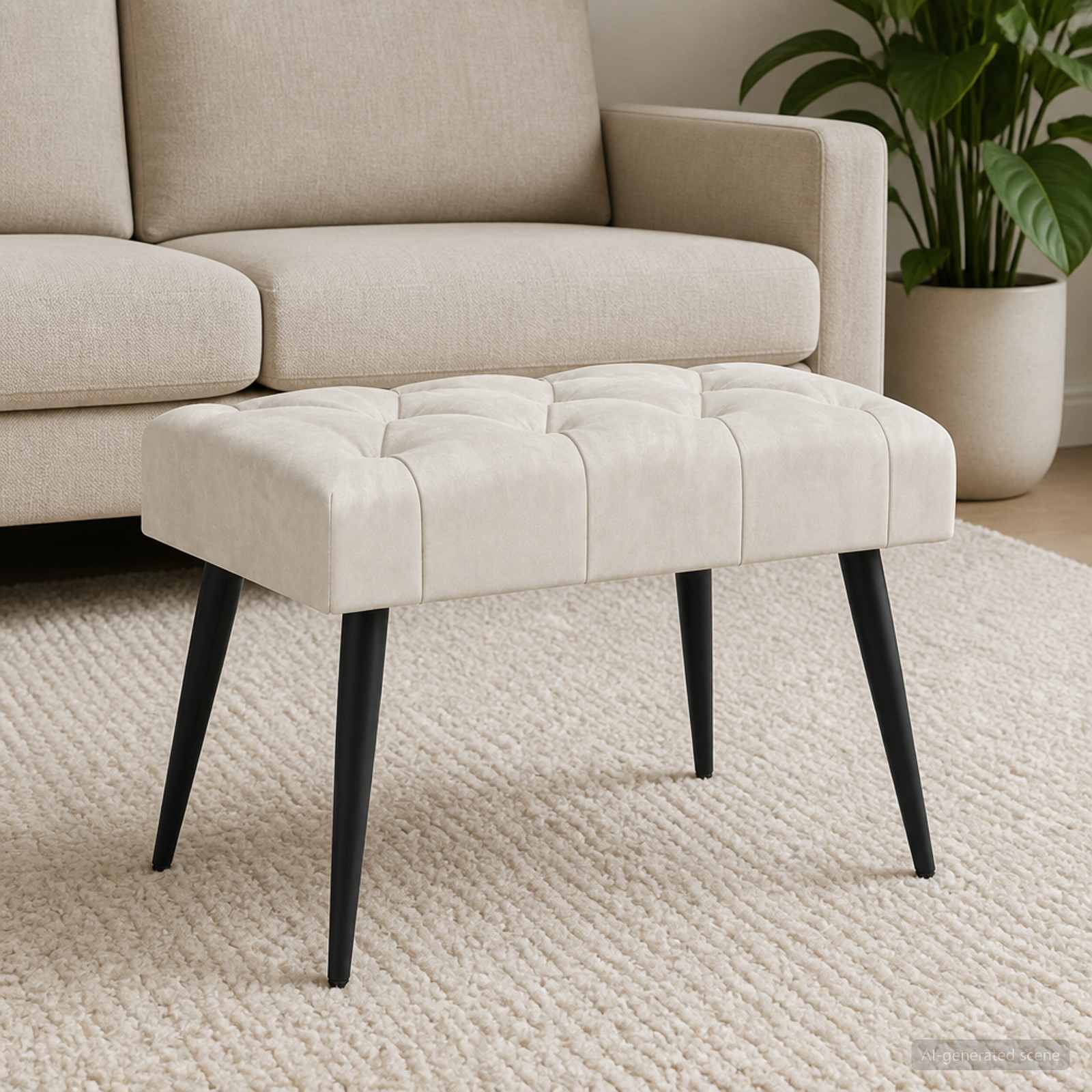 Bænk med knap tufting Cremefarvet 60 x 40 x 45 cm Fløjl billede