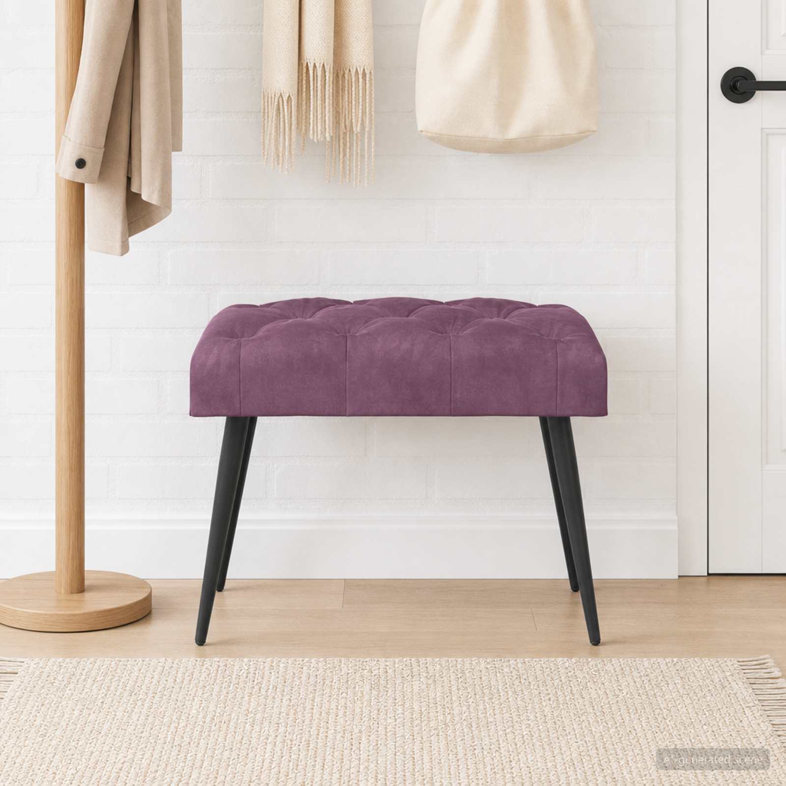 Bænk med knap tufting Lilla 60 x 40 x 45 cm Fløjl billede