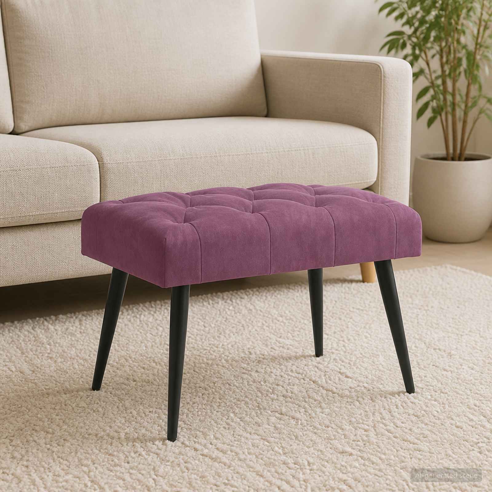 Bænk med knap tufting Lilla 60 x 40 x 45 cm Fløjl billede