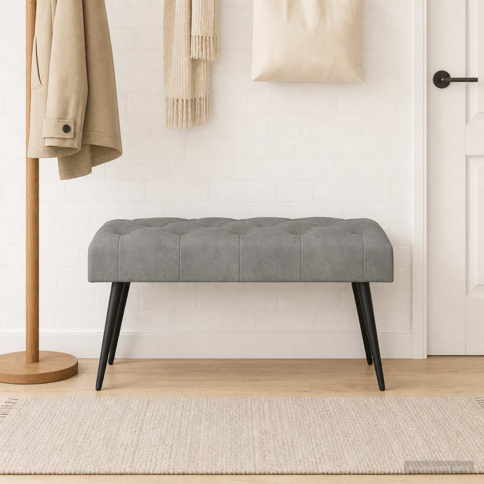 Bænk med knap tufting Lysegrå 80 x 40 x 46 cm Fløjl billede