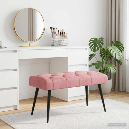 Bænk med knap tufting Lyserød 80 x 40 x 46 cm Fløjl
