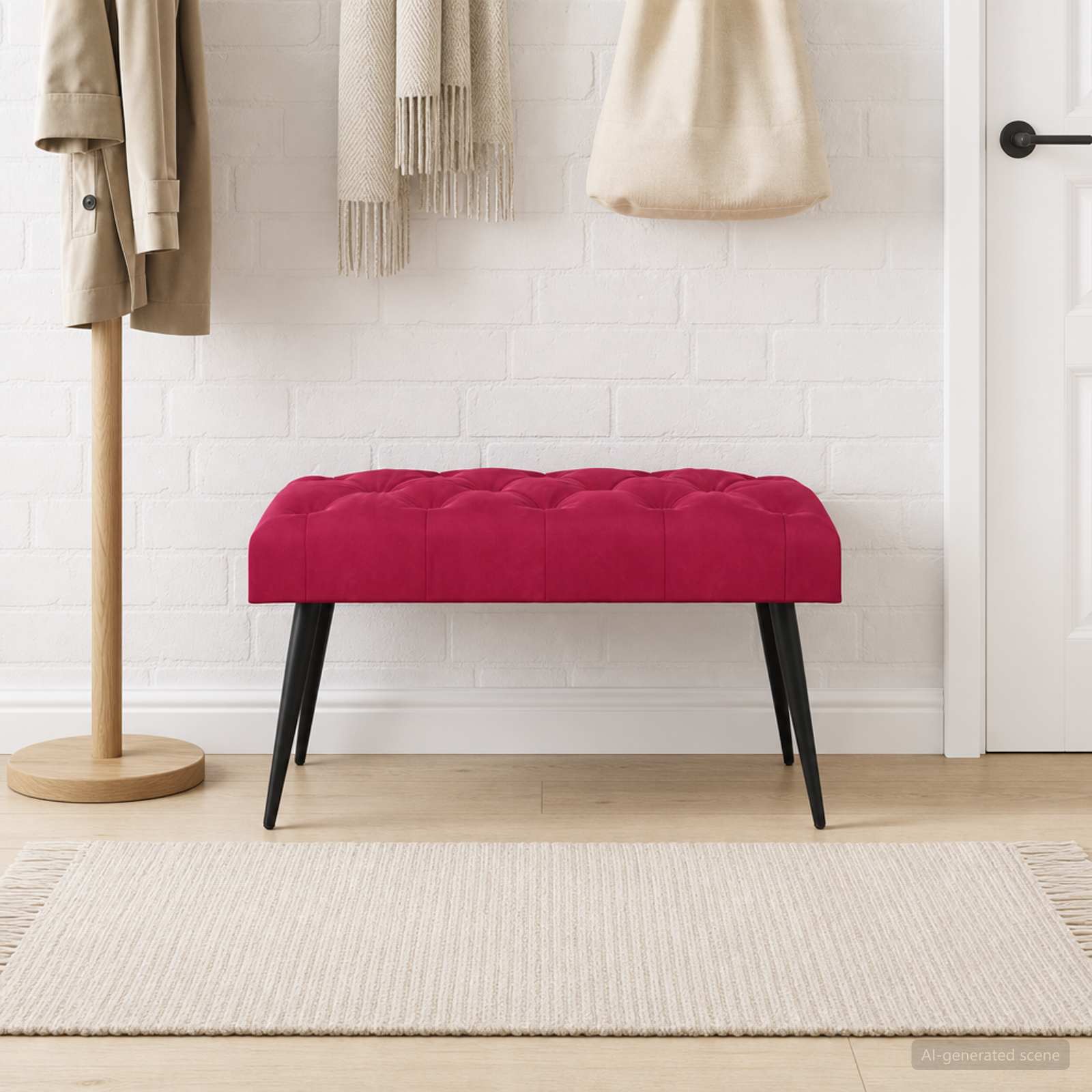 Bænk med knap tufting Vinrød 80 x 40 x 46 cm Fløjl billede