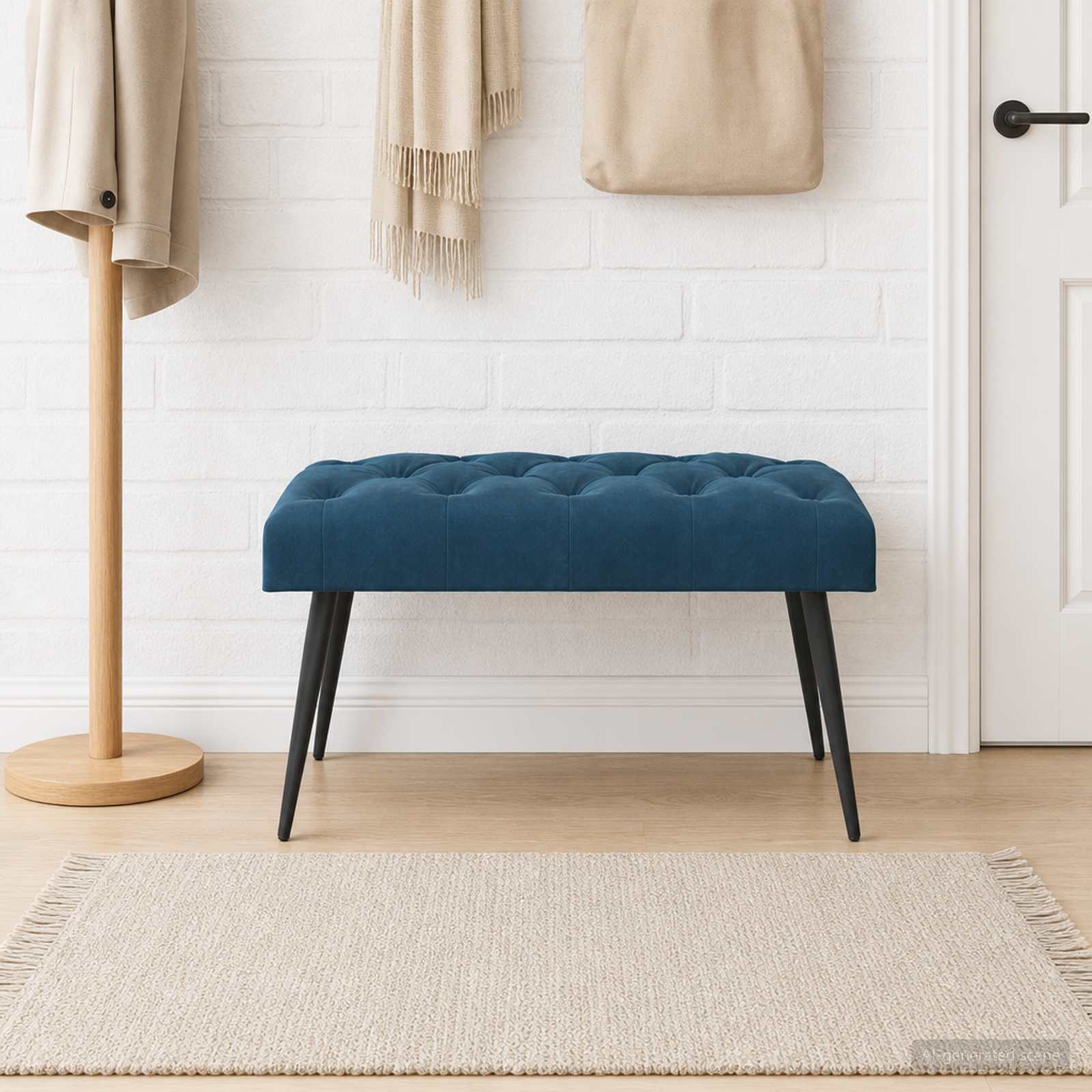 Bænk med knap tufting Blå 80 x 40 x 46 cm Fløjl billede