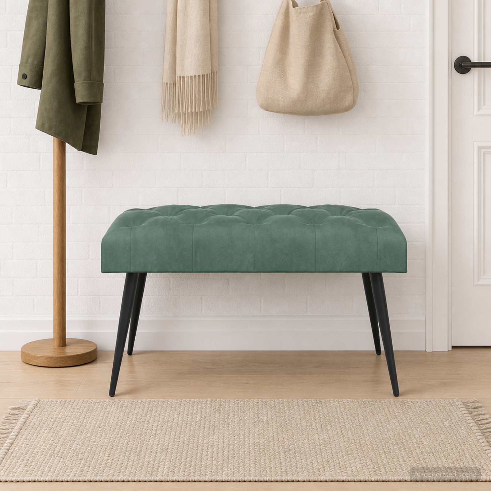 Bænk med knap-tufting i fløjl - havgrøn, 80 × 40 × 46 cm