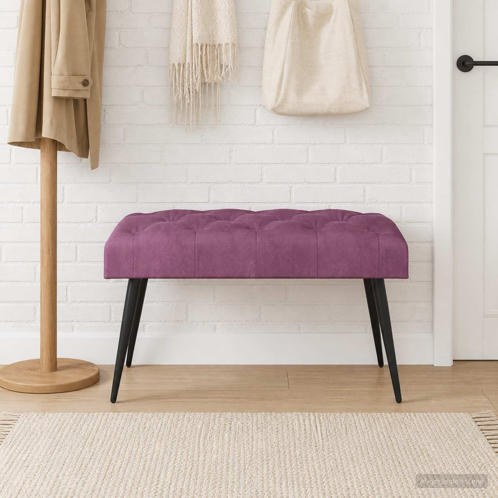 Bænk med knap tufting Lilla 80 x 40 x 46 cm Fløjl billede