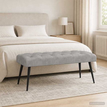 Bænk med knap tufting Lysegrå 110 x 40 x 46 cm Fløjl
