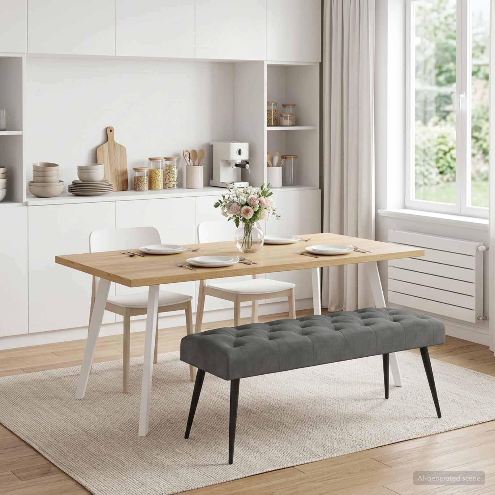 Bænk med knap tufting Mørkegrå 110 x 40 x 46 cm Fløjl billede