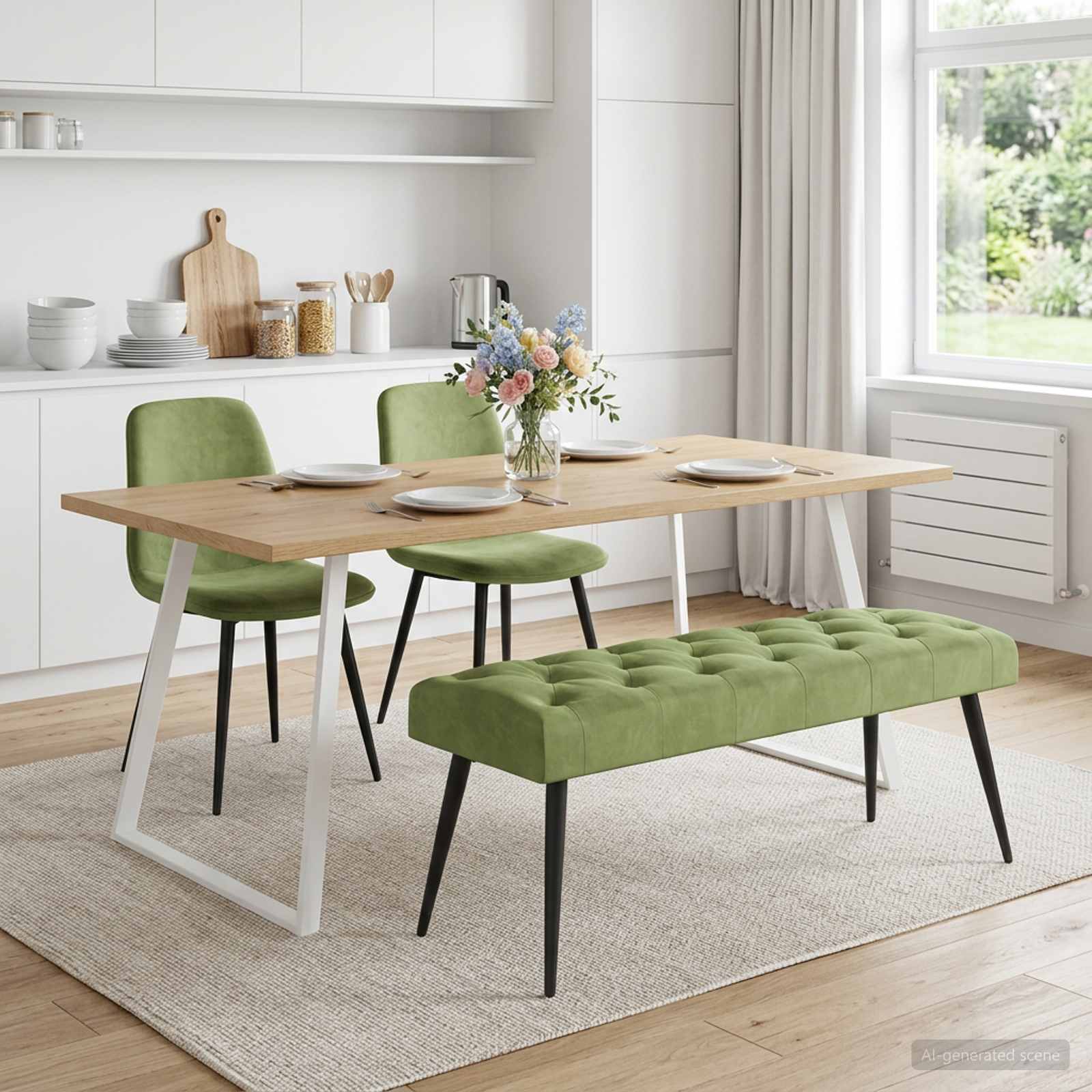 Bænk med knap tufting Lys grøn 110 x 40 x 46 cm Fløjl billede