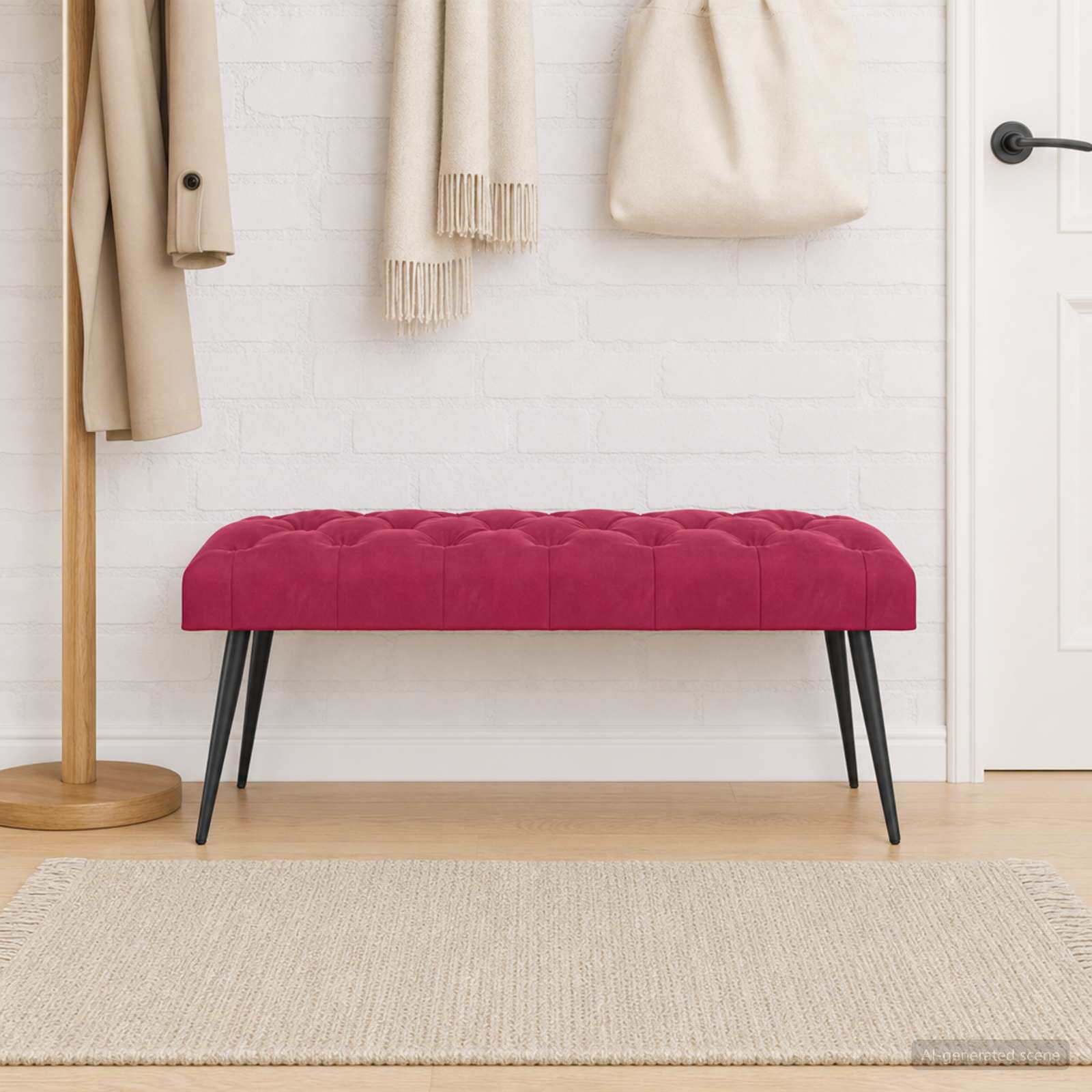 Bænk med knap tufting Vinrød 110 x 40 x 46 cm Fløjl billede