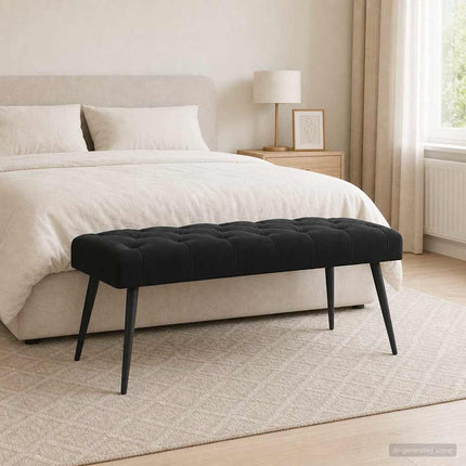 Bænk med knap tufting Sort 110 x 40 x 46 cm Fløjl