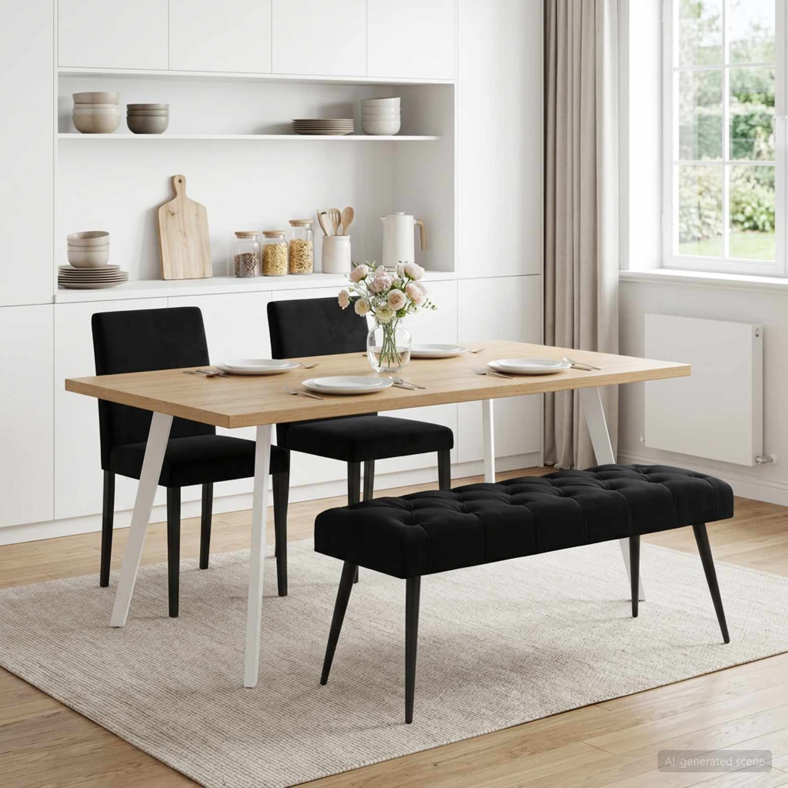 Bænk med knap tufting Sort 110 x 40 x 46 cm Fløjl billede