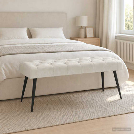 Bænk med knap tufting Cremefarvet 110 x 40 x 46 cm Fløjl