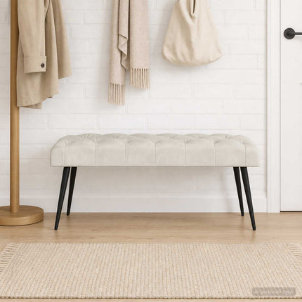 Bænk med knap tufting Cremefarvet 110 x 40 x 46 cm Fløjl