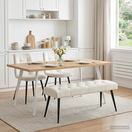 Bænk med knap tufting Cremefarvet 110 x 40 x 46 cm Fløjl