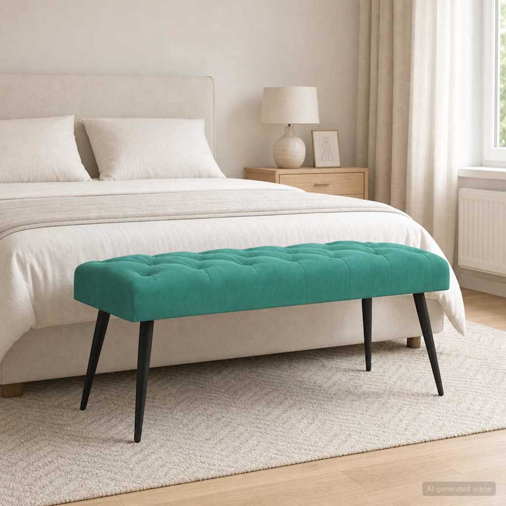 Bænk med knap tufting Turkis 110 x 40 x 46 cm Fløjl billede