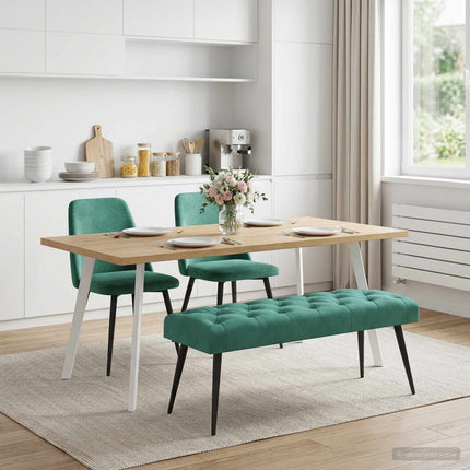 Bænk med knap tufting Turkis 110 x 40 x 46 cm Fløjl