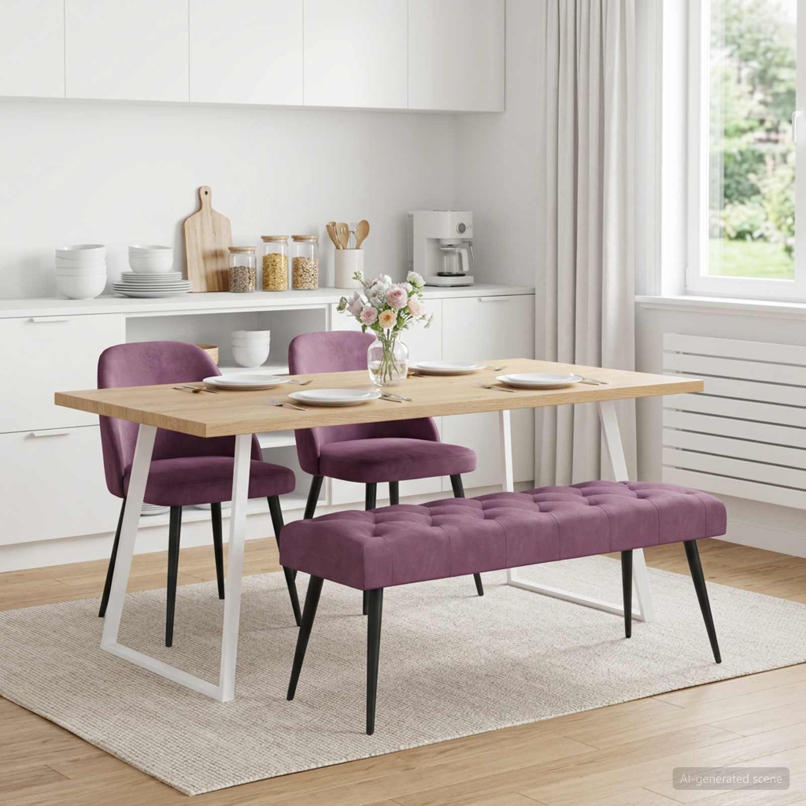 Bænk med knap tufting Lilla 110 x 40 x 46 cm Fløjl billede