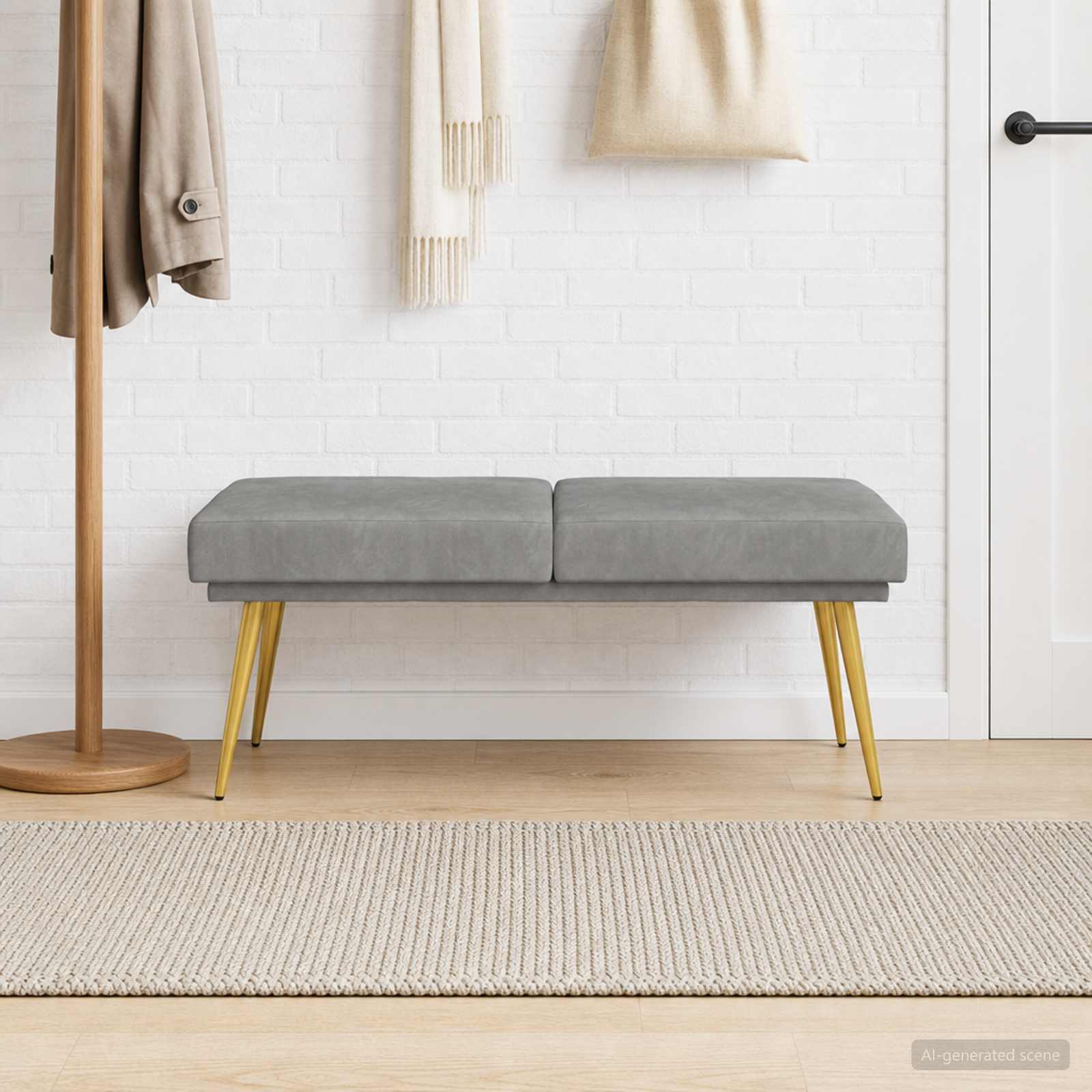 Dobbeltlagret bænk Lysegrå 120 x 45 x 46 cm Fløjl billede