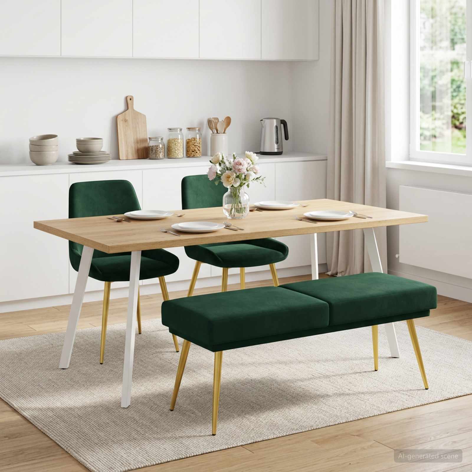 Dobbeltlagret bænk Mørkegrøn 120 x 45 x 46 cm Fløjl billede