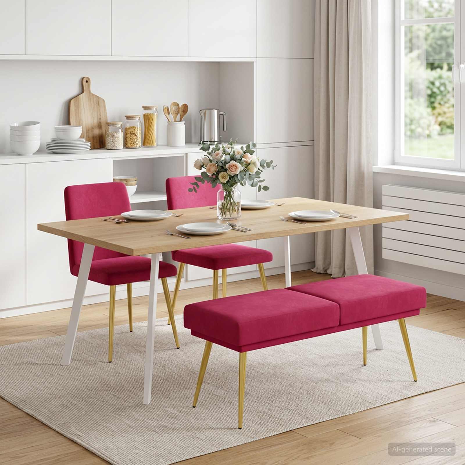 Dobbeltlagret bænk Vinrød 120 x 45 x 46 cm Fløjl billede
