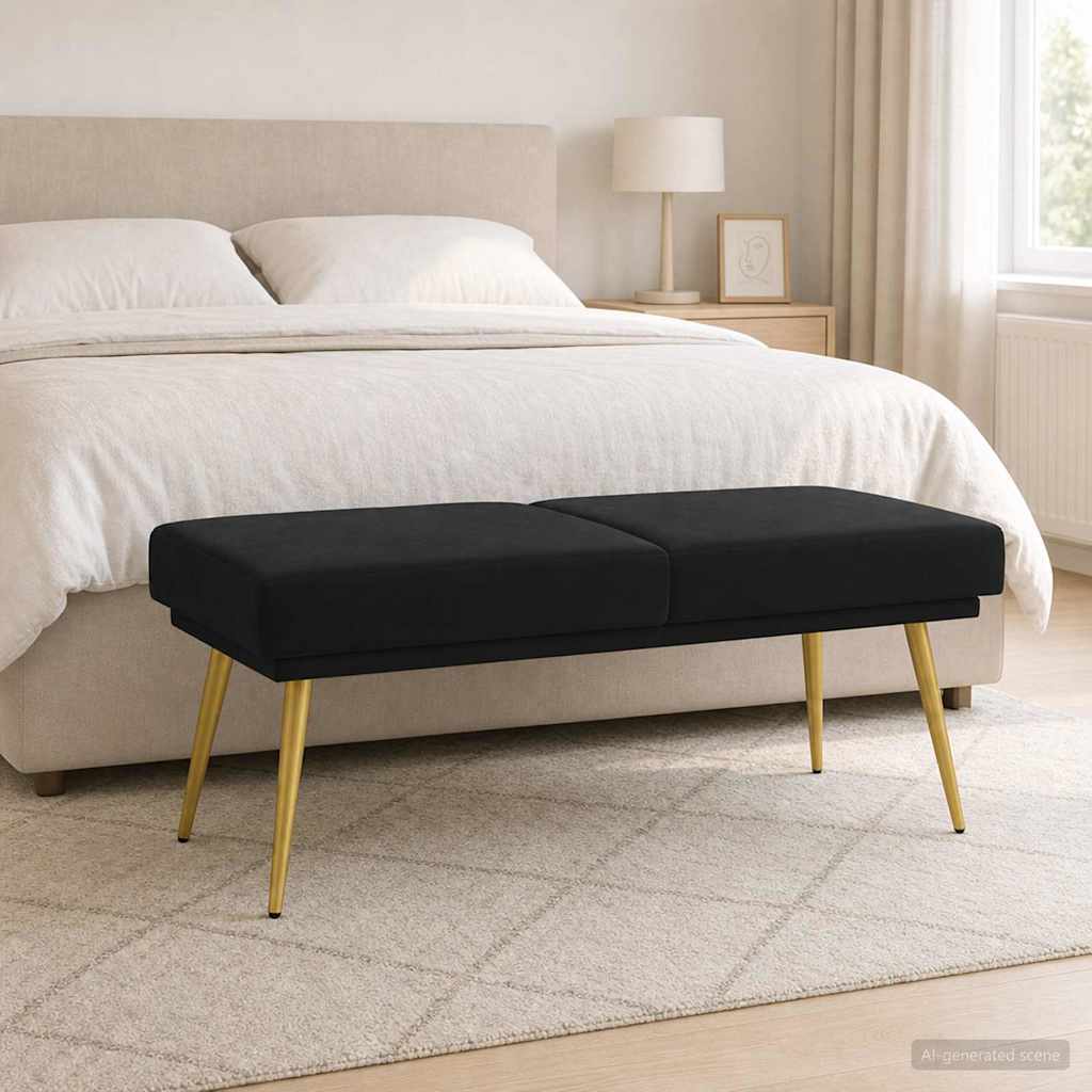 Dobbeltlagret bænk Sort 120 x 45 x 46 cm Fløjl billede