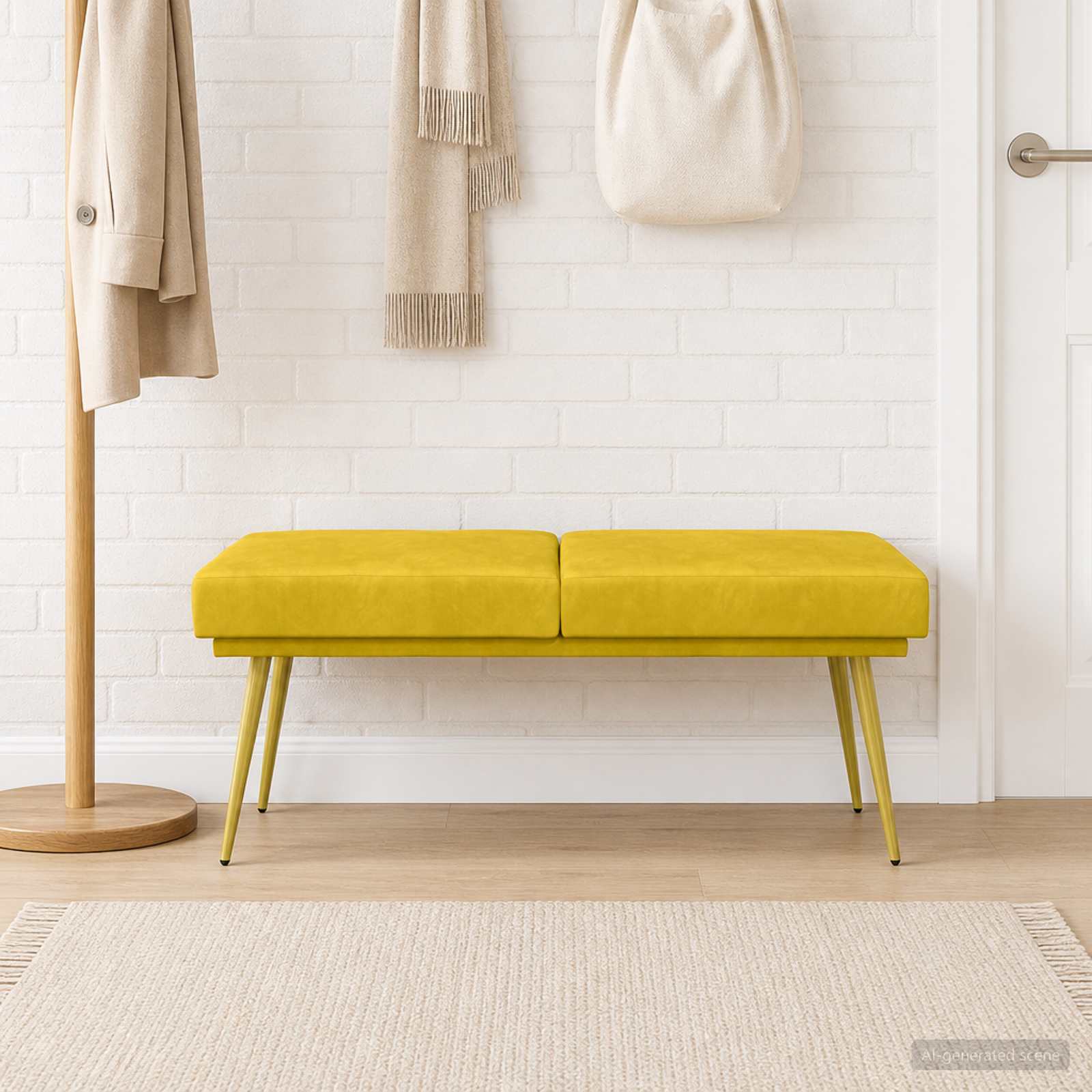 Dobbeltlagret bænk Gul 120 x 45 x 46 cm Fløjl billede