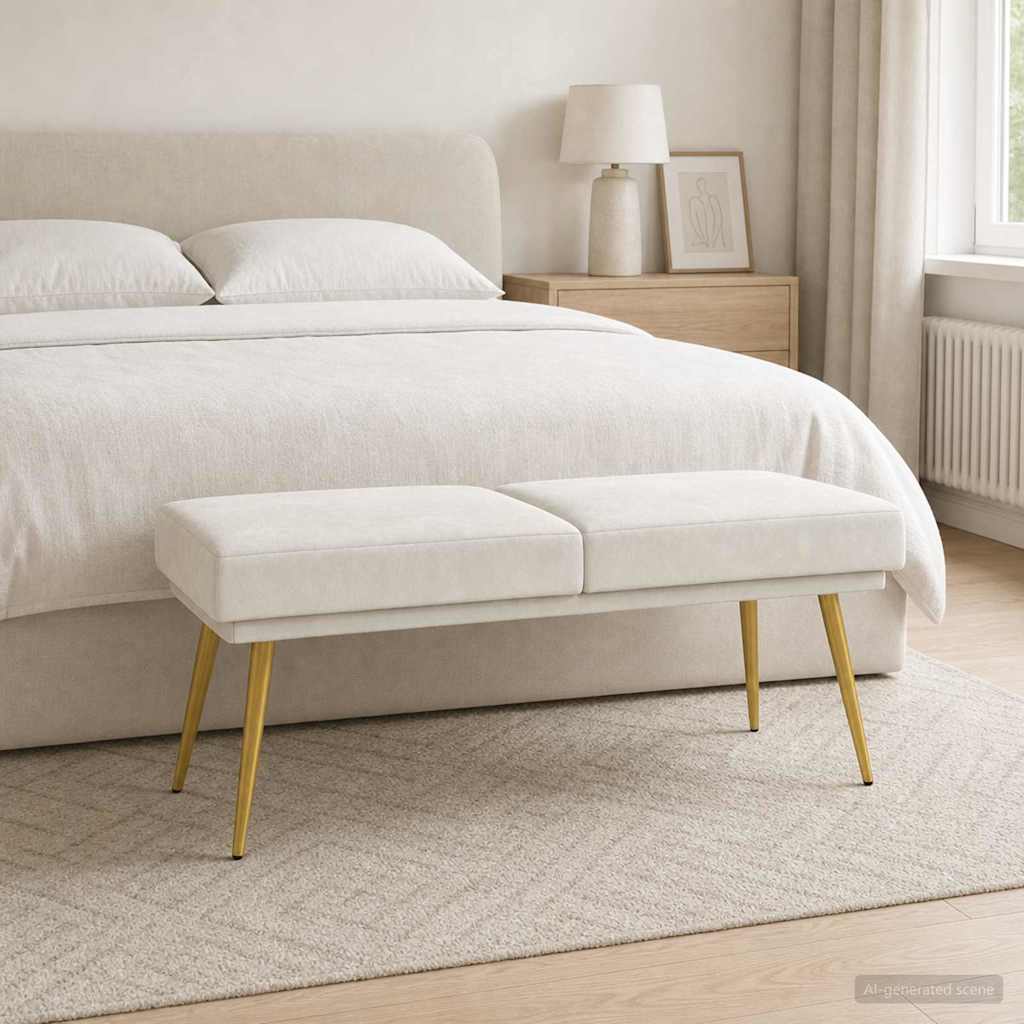 Dobbeltlagret bænk Cremefarvet 120 x 45 x 46 cm Fløjl billede