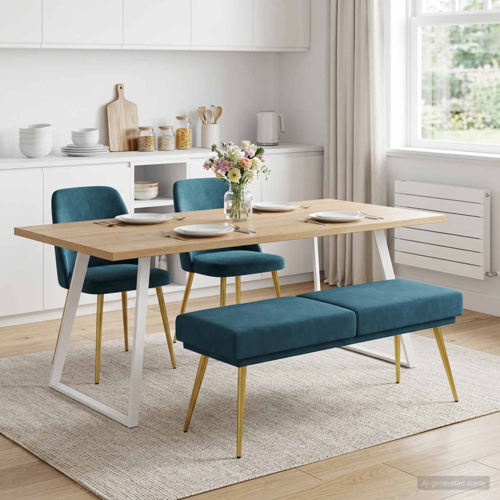 Dobbeltlagret bænk Blå 120 x 45 x 46 cm Fløjl billede