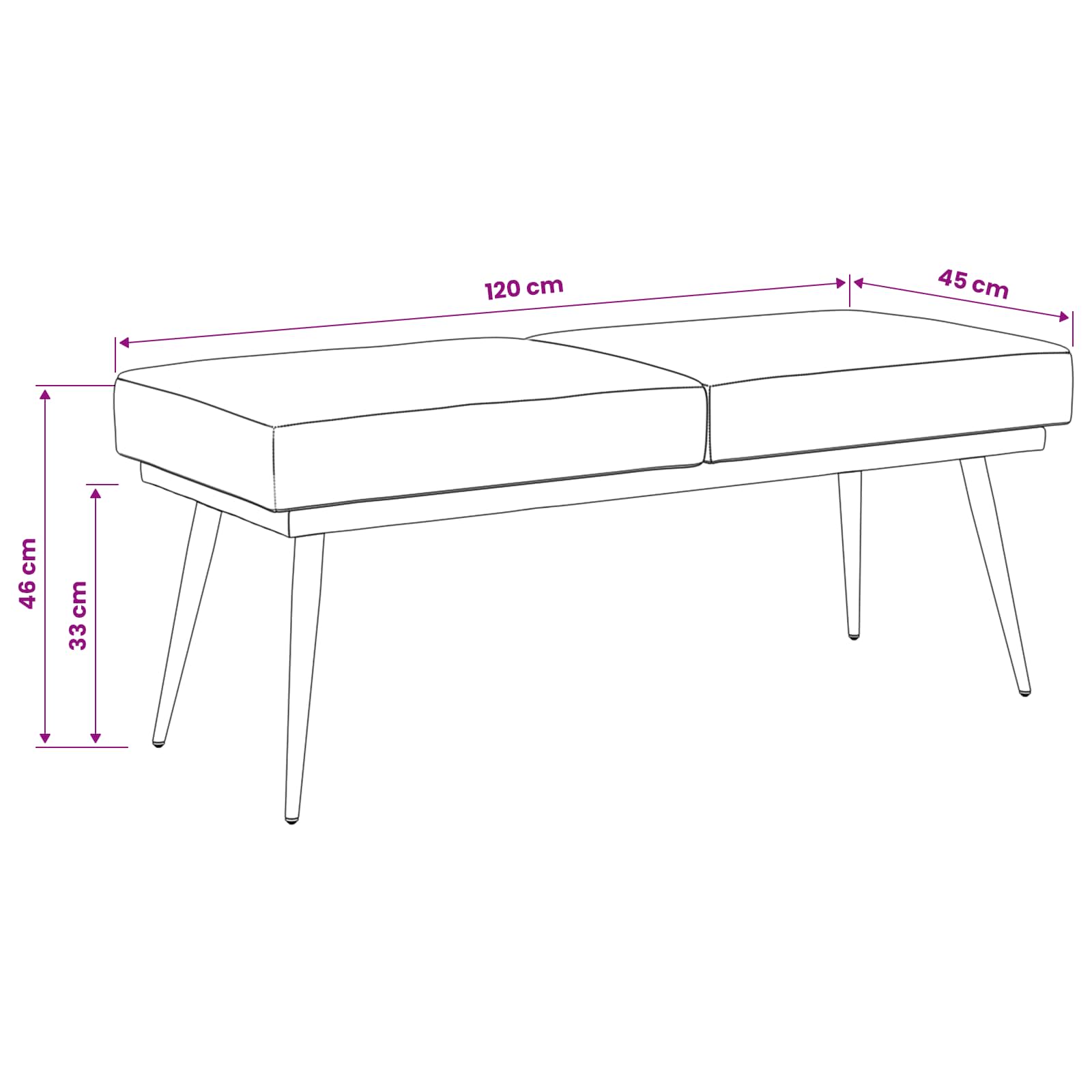 Dobbeltlagret bænk Turkis 120 x 45 x 46 cm Velour