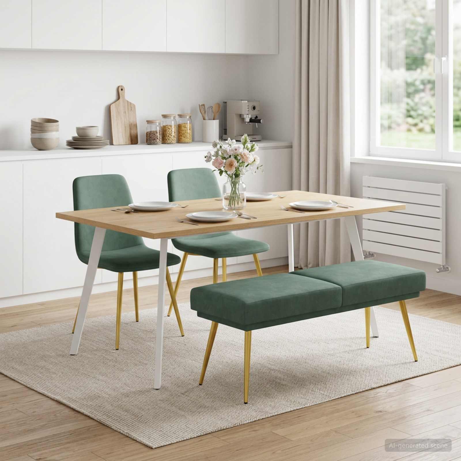 Dobbeltlagret bænk Havgrøn 120 x 45 x 46 cm Fløjl billede
