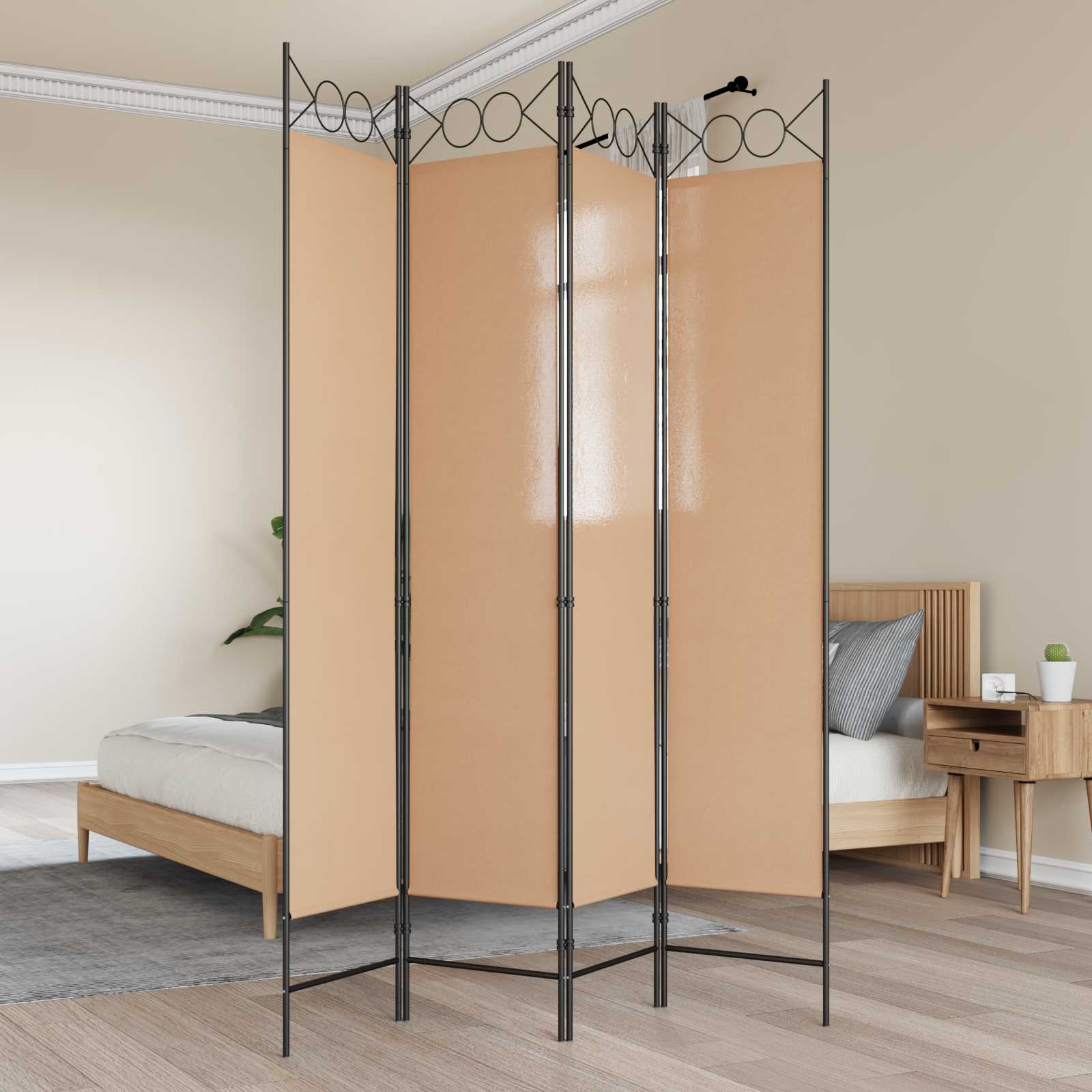 4-panel rumdeler Beige 160 x 200 cm Stof billede