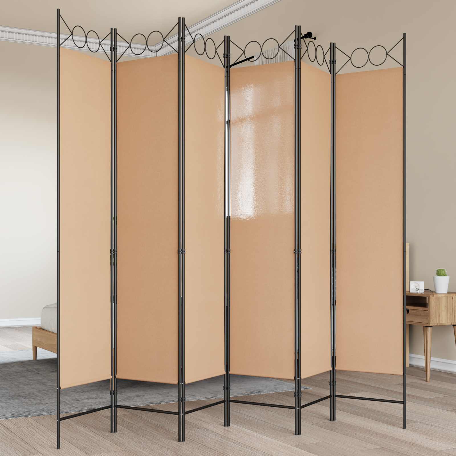 6-Paneler Rumdeler Beige 240 x 200 cm Stof billede