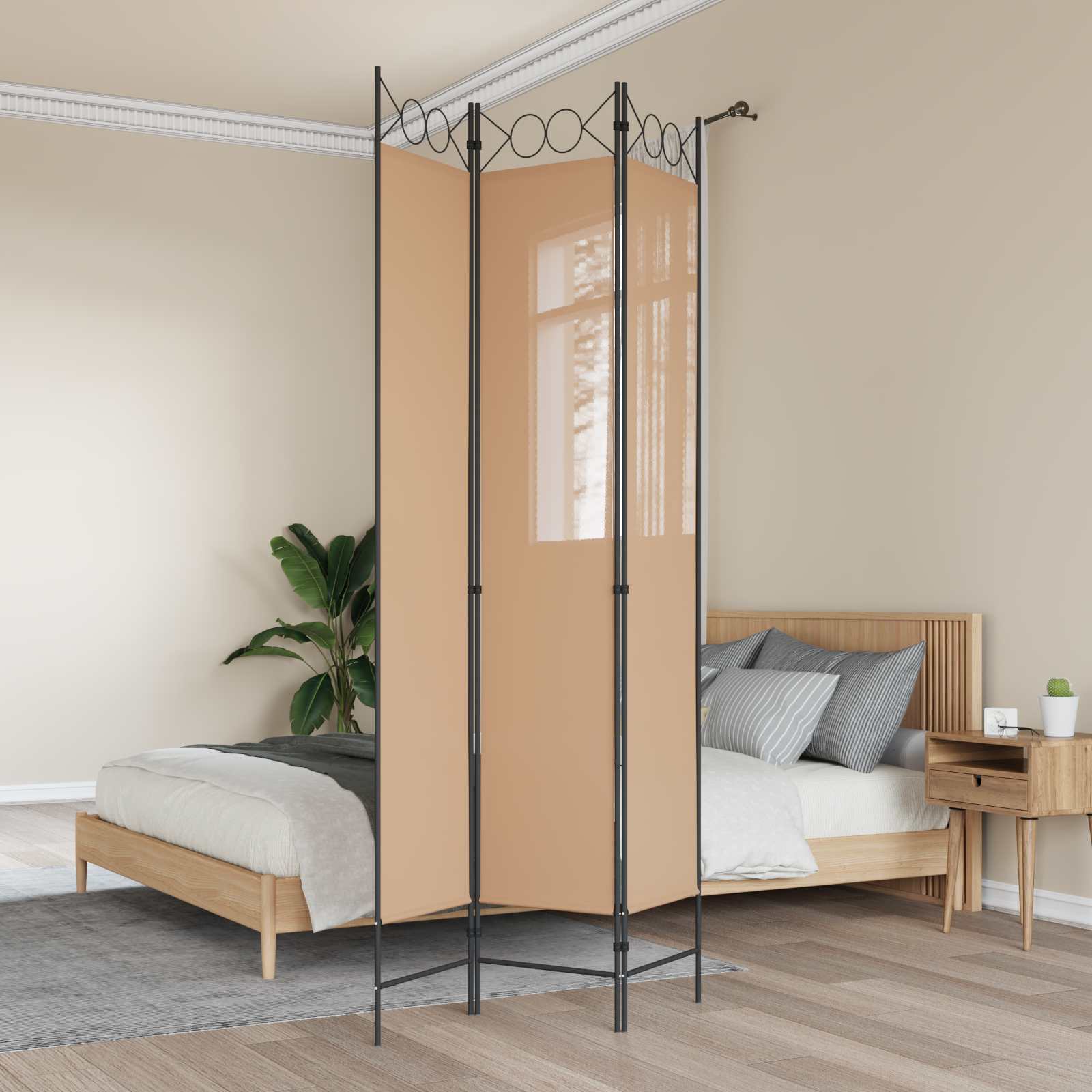 3-panel rumdeler i stof - beige, 120 × 220 cm