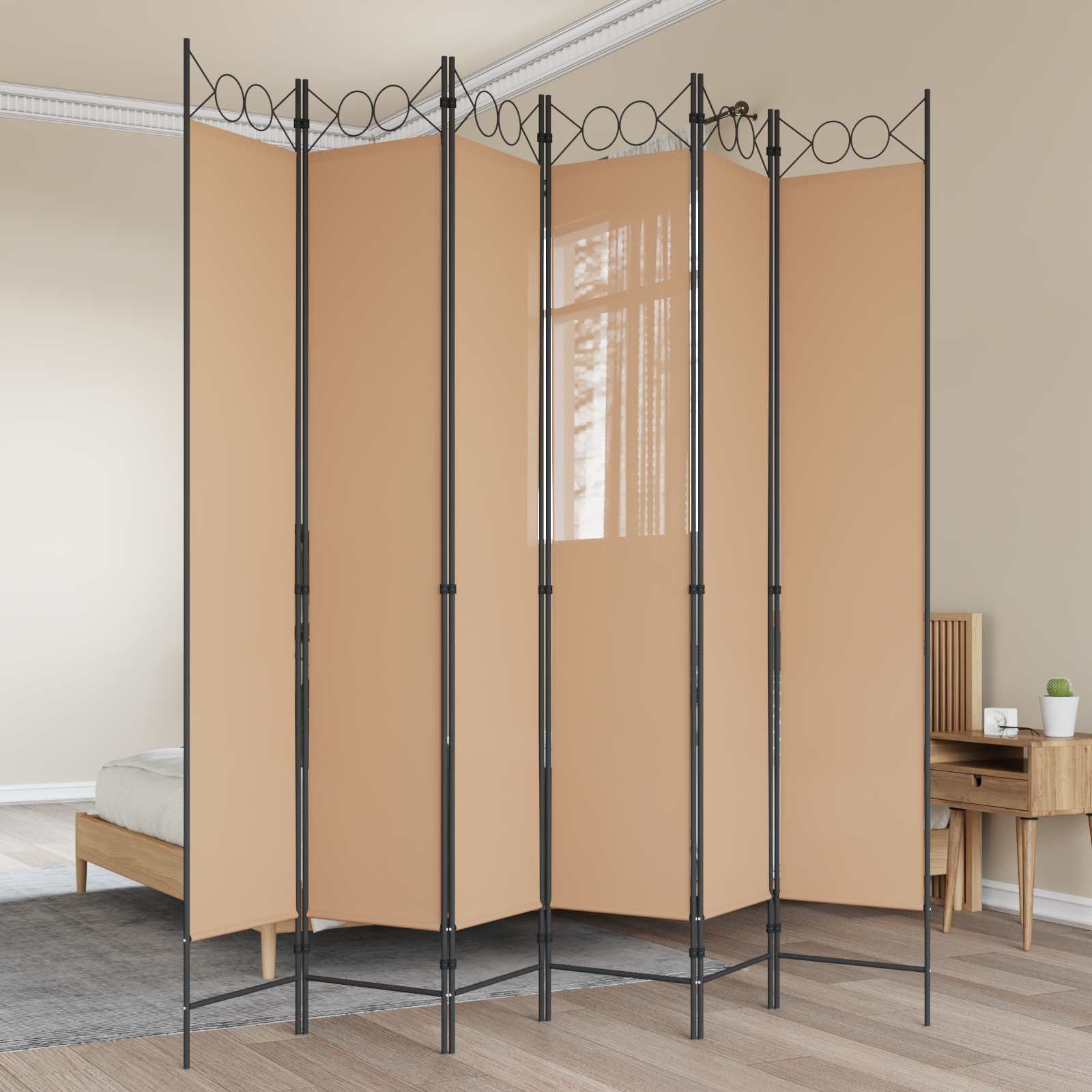 6-Paneler Rumdeler Beige 240 x 220 cm Stof billede