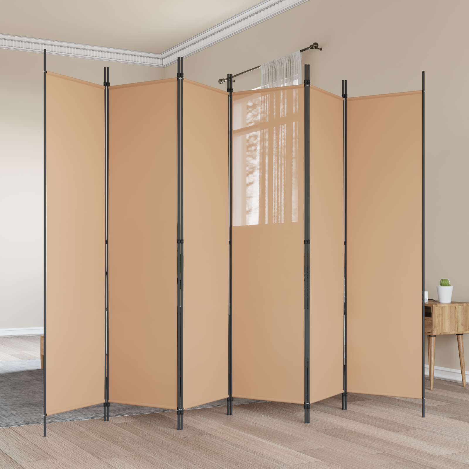6-Paneler Rumdeler Beige 300 x 200 cm Stof billede