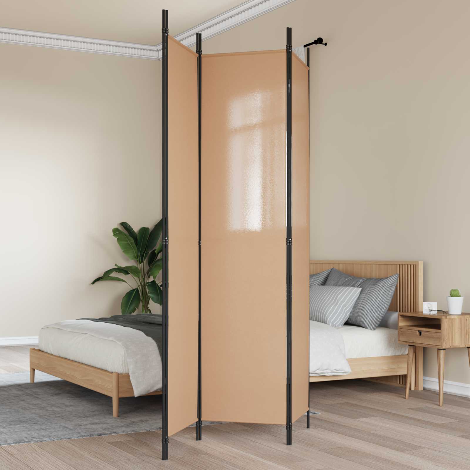 3-panel rumdeler i stof - beige, 150 × 220 cm