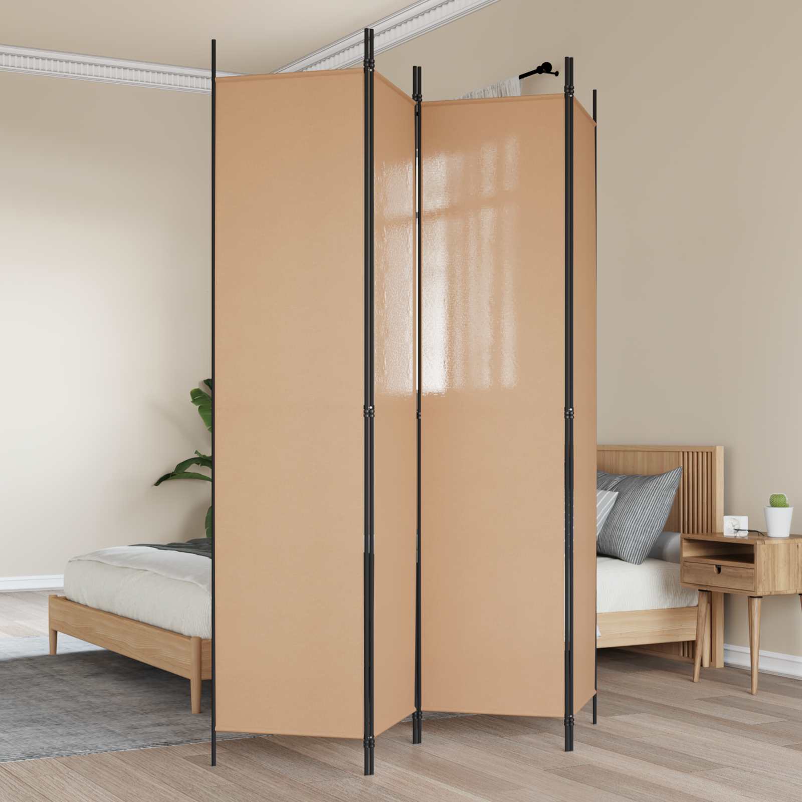 4-panel rumdeler Beige 200 x 220 cm Stof billede