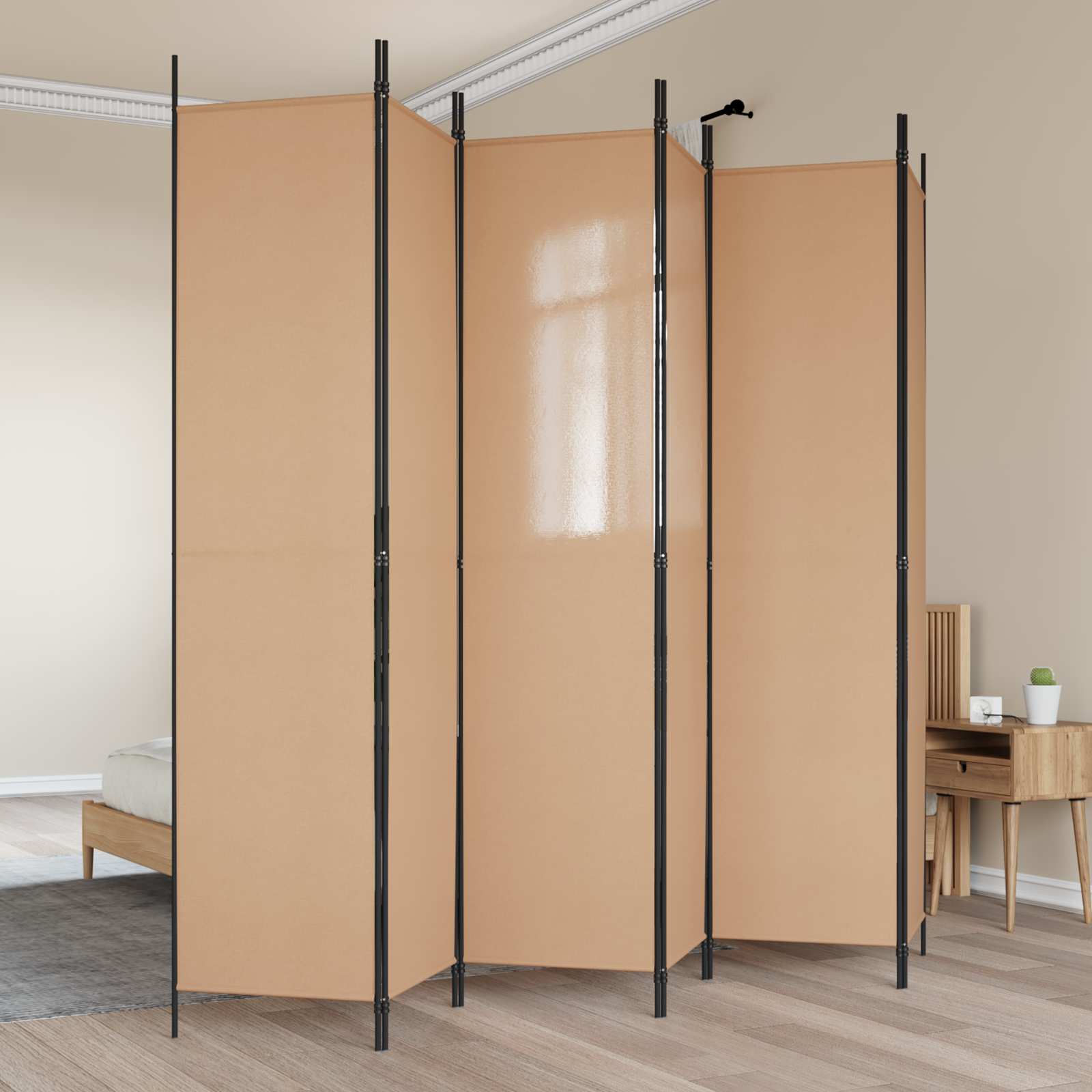 6-Paneler Rumdeler Beige 300 x 220 cm Stof billede