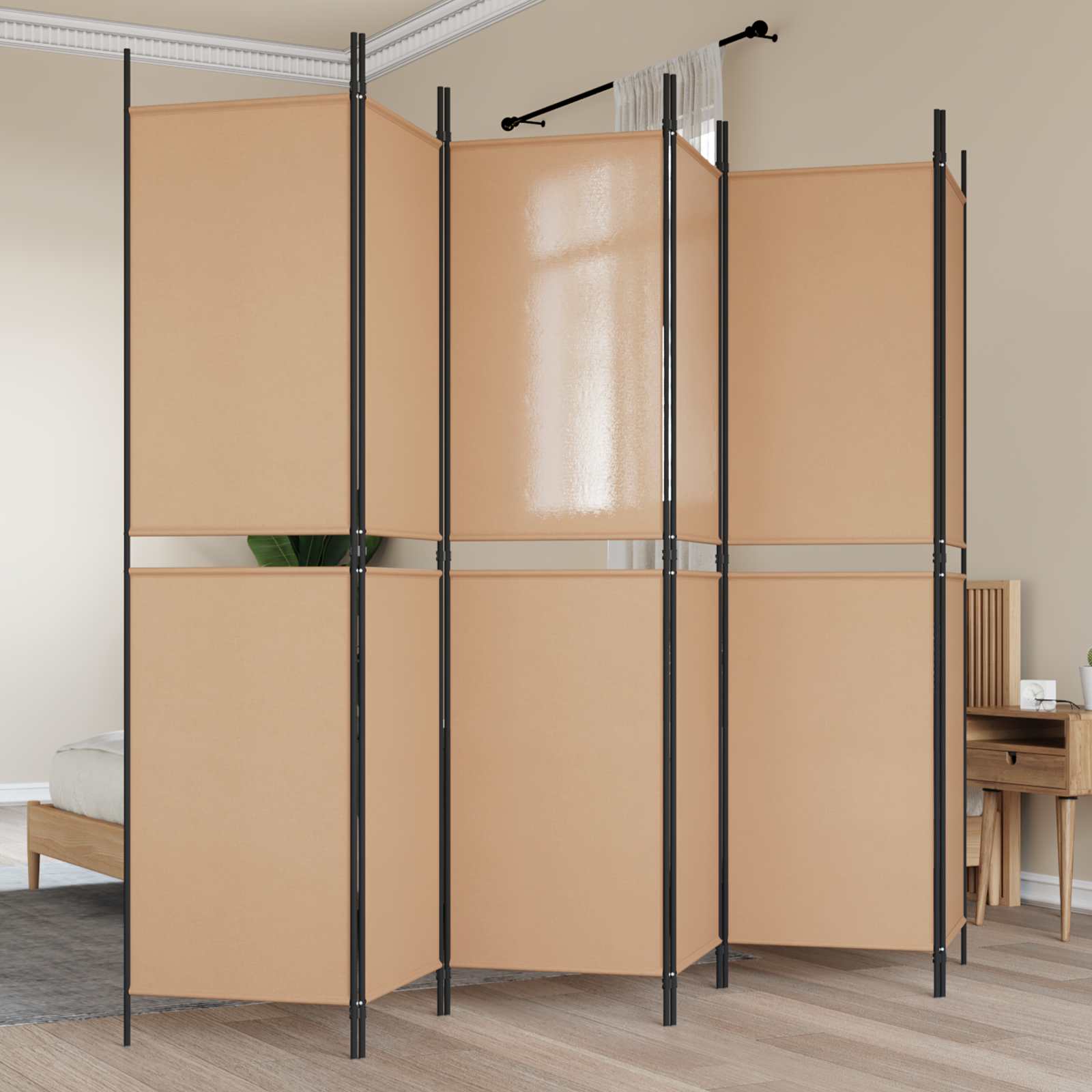 6-Paneler Rumdeler Beige 300 x 200 cm Stof billede
