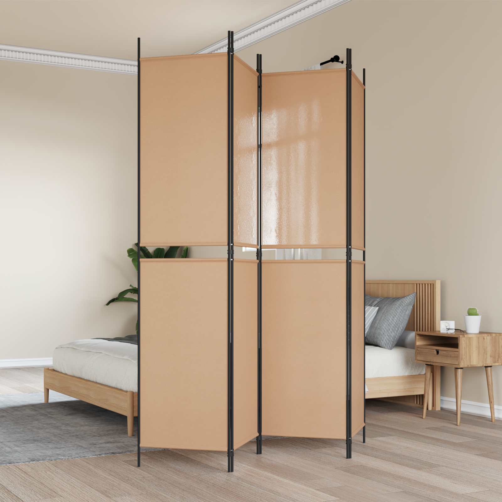 4-panelet rumdivider Beige 200 x 220 cm Stof billede