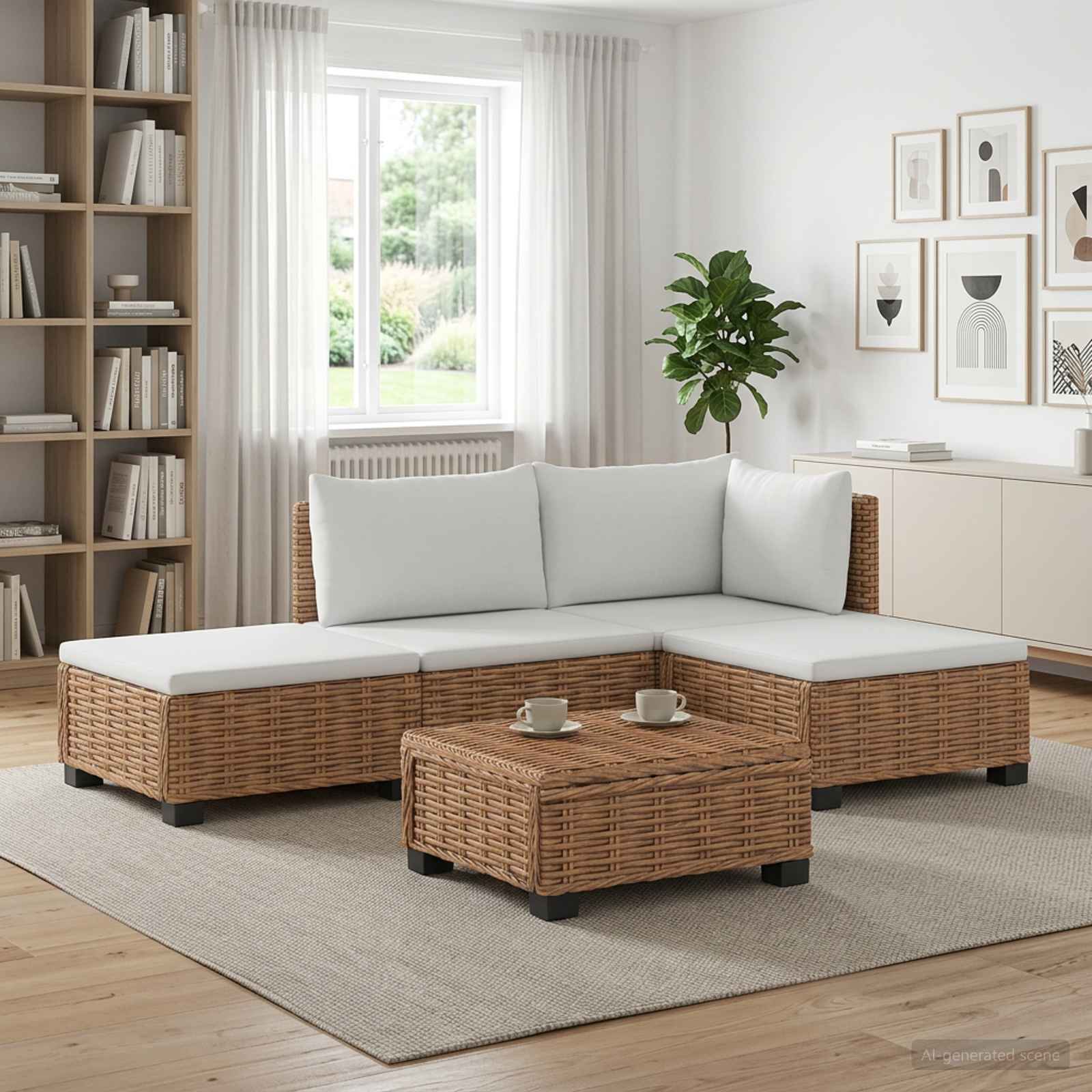 4 stk. Rattan Loungest med Puder GENDT Naturlig rattan