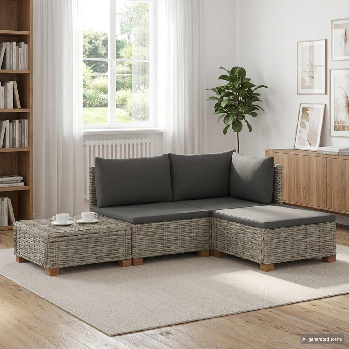 4 stk. Rattan Loungest med Puder GENDT Naturlig rattan