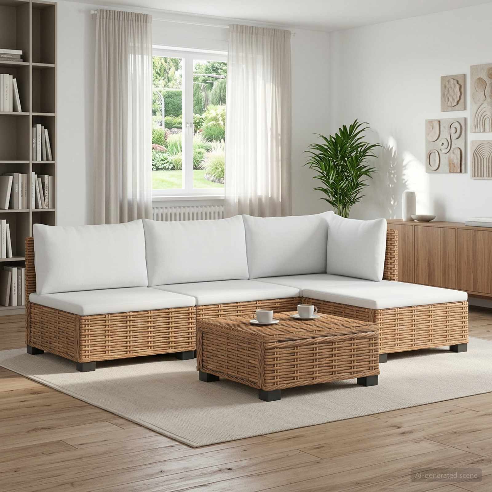 5 stk. Rattan Loungest med Puder GENDT Naturlig rattan